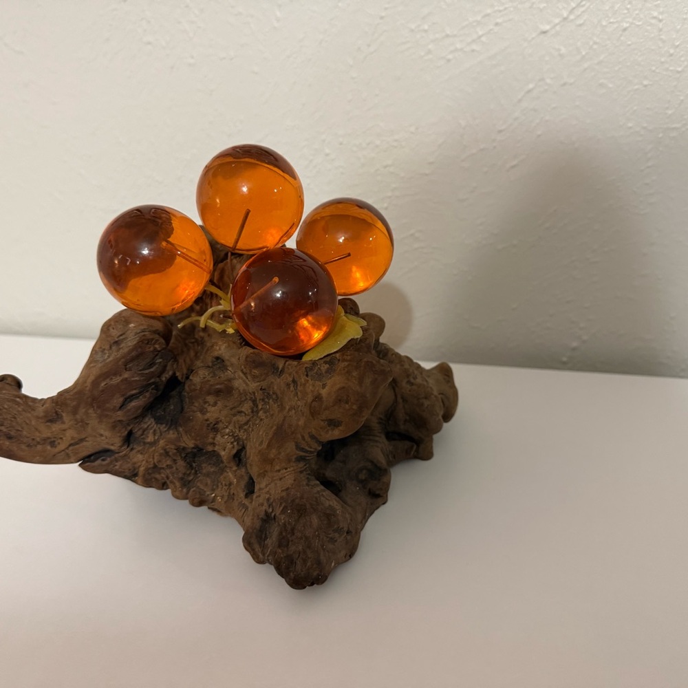 Vintage Amber Glass Grapes on Driftwood